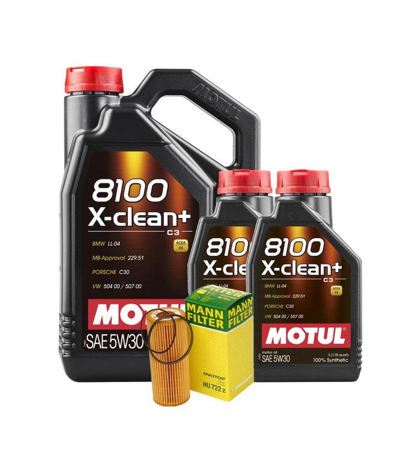 Porsche Engine Oil Change Kit - Motul 06E115562C (5W-30) (X-CLEAN+ 8100)